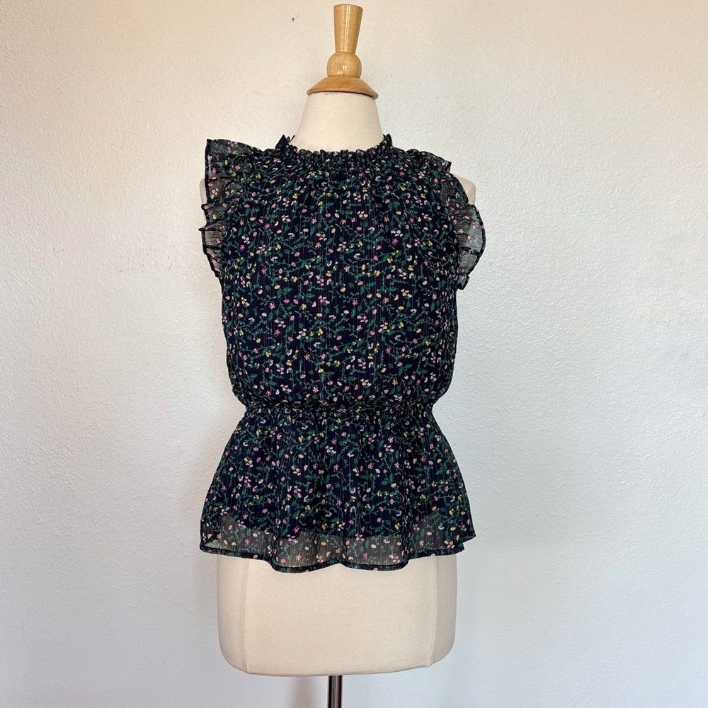 Banana Republic Blue Metallic Floral Blouse